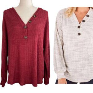 Soft Surroundings Ribbed Jules Top Long Balloon Sleeves Drop Shoulder Sz Large